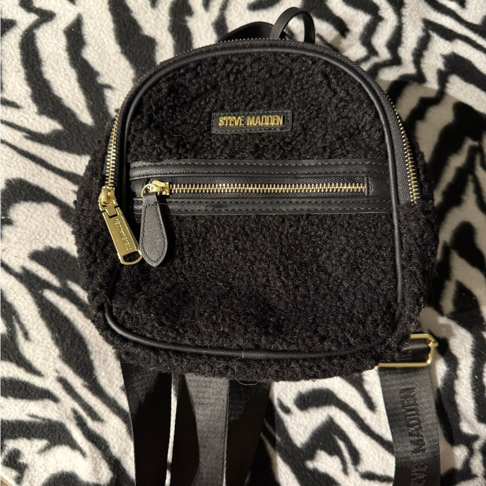 Steve Madden Black Sherpa Mini Backpack